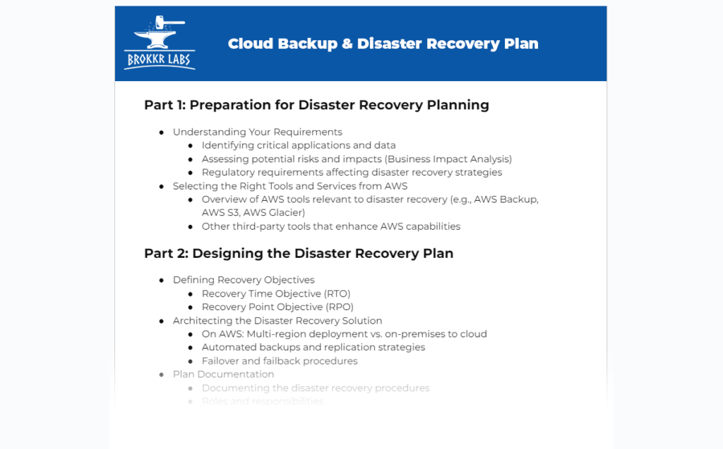 Brokkr Labs AWS Cloud Backup & Disaster Recovery Plan Template 2